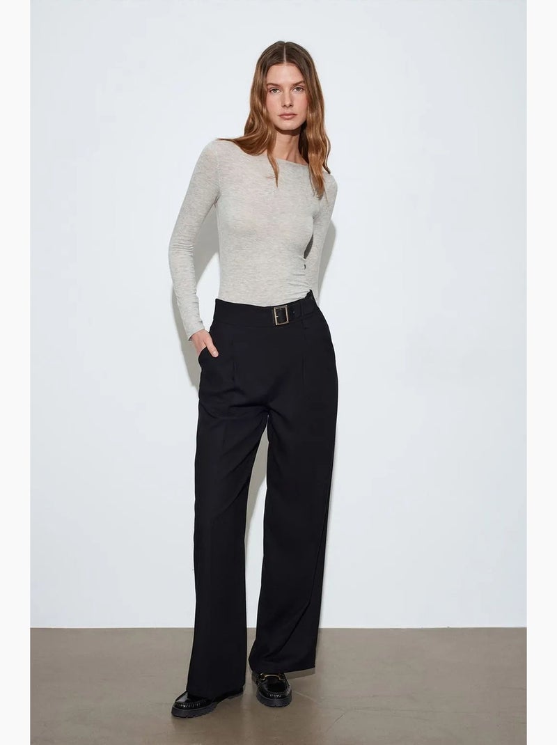 Pantalón de pernera ancha con cinturón dilvin Negro - Kiabi