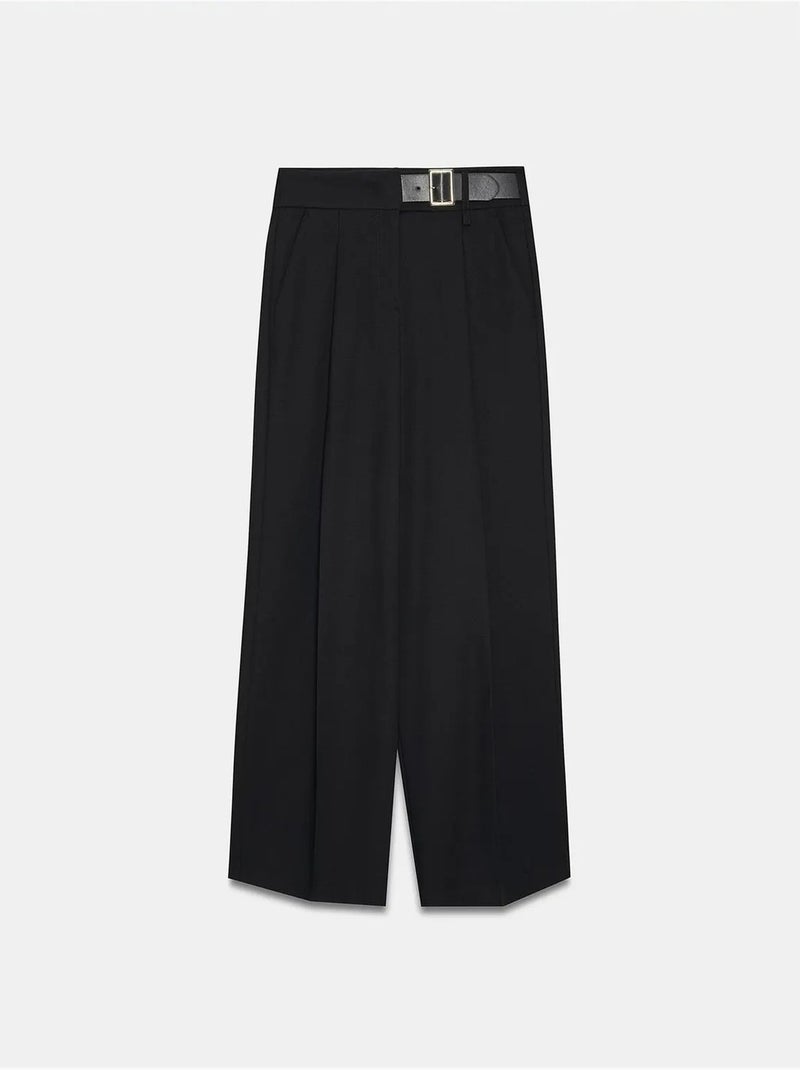 Pantalón de pernera ancha con cinturón dilvin Negro - Kiabi
