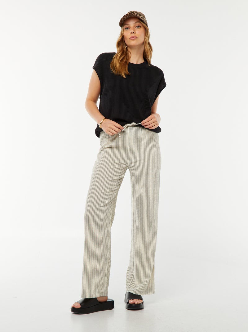 Pantalón de pernera ancha con estampado a rayas BEIGE - Kiabi