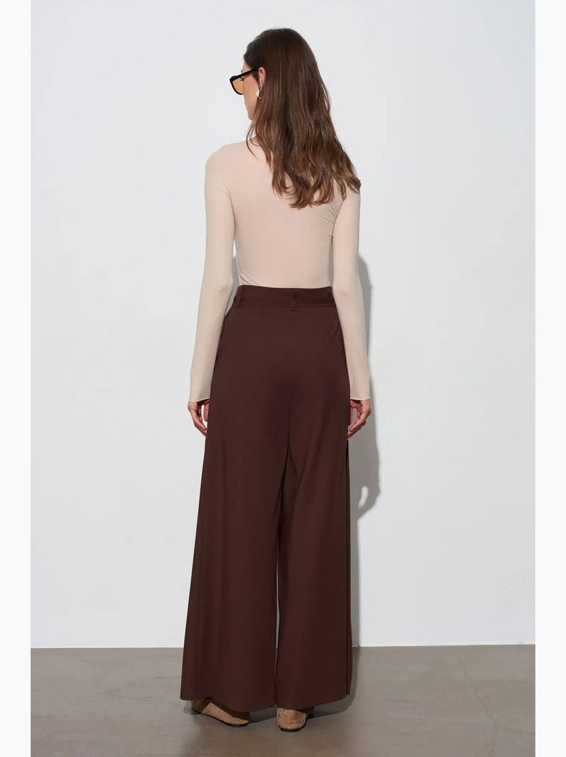 Pantalón de pernera ancha con pinzas dilvin Marrón chocolate - Kiabi