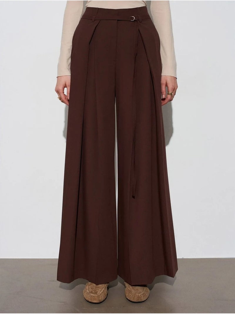 Pantalón de pernera ancha con pinzas dilvin Marrón chocolate - Kiabi