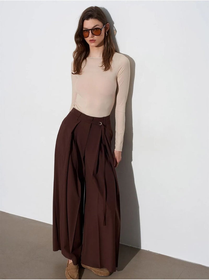 Pantalón de pernera ancha con pinzas dilvin Marrón chocolate - Kiabi
