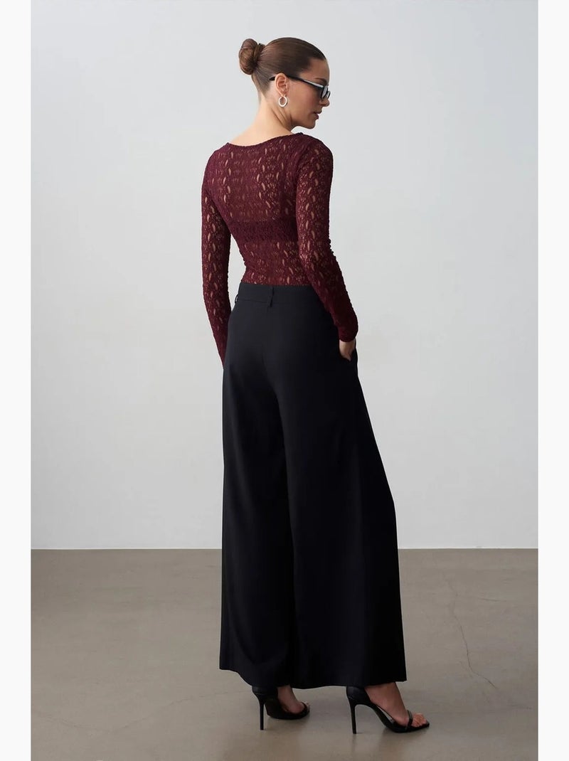 Pantalón de pernera ancha con pinzas dilvin Negro - Kiabi