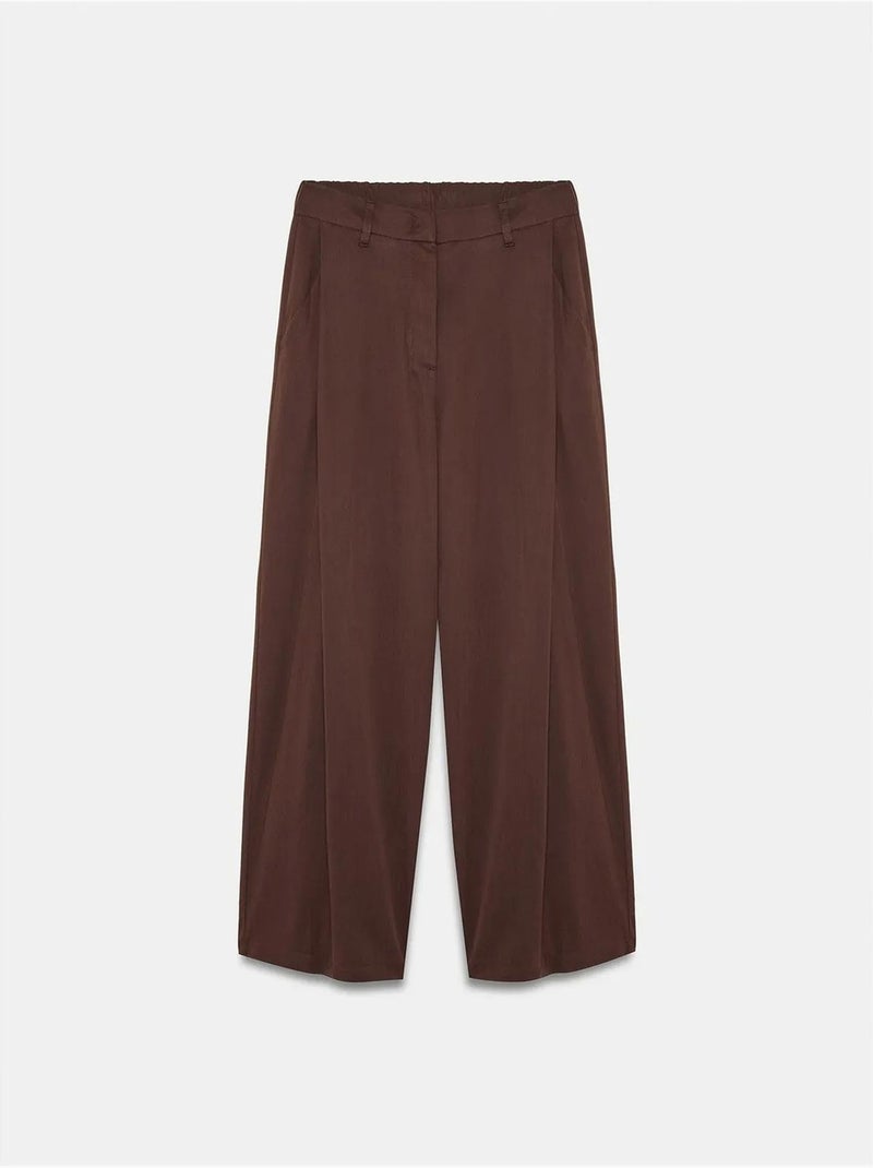 Pantalón de pernera ancha con pliegues Marrón chocolate - Kiabi