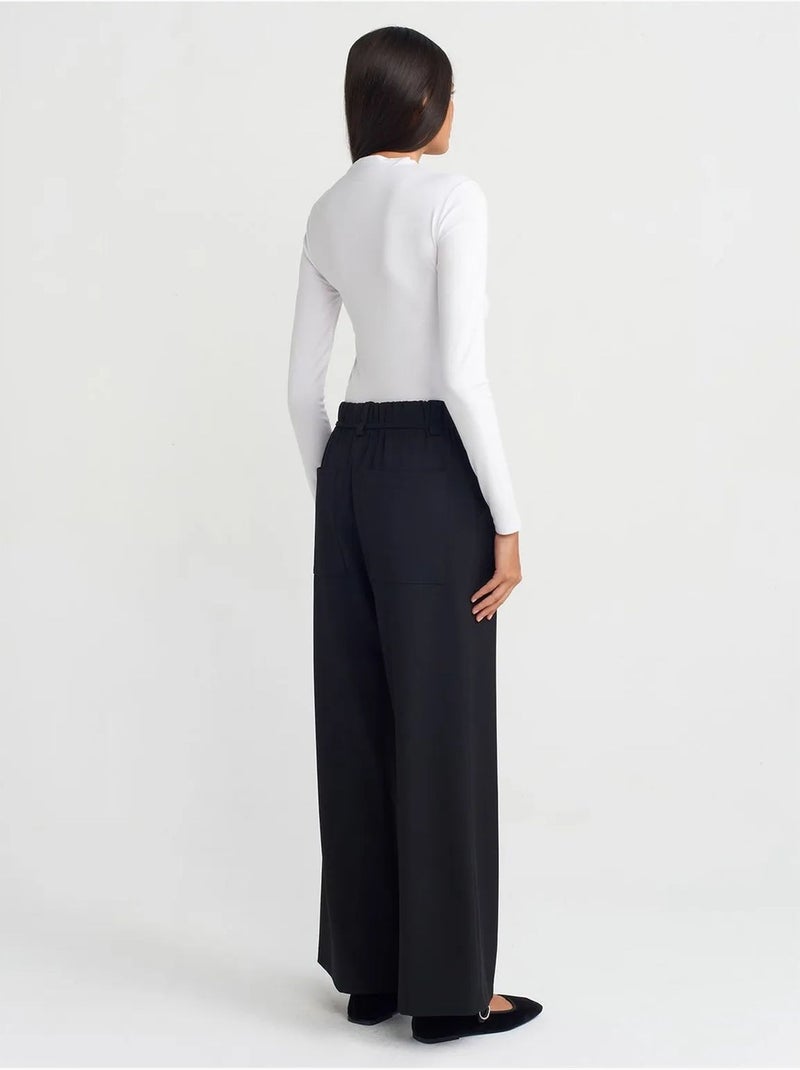 Pantalón de pernera ancha de tejido con cintura elástica y cordón ajustable dilvin Negro - Kiabi