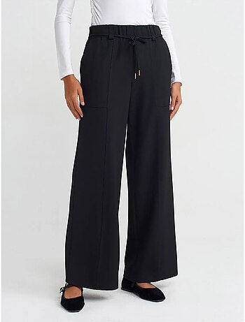 Pantalón de pernera ancha de tejido con cintura elástica y cordón ajustable