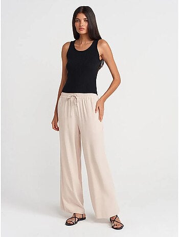 Pantalón de pernera ancha de tencel con cintura con cordón dilvin