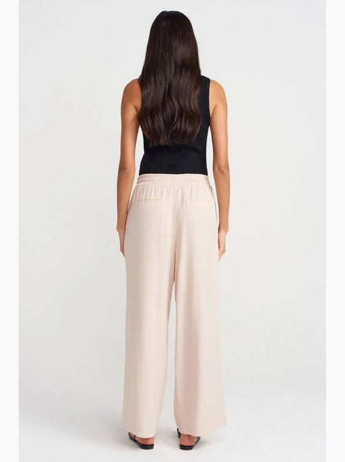 Pantalón de pernera ancha de tencel con cintura con cordón dilvin - Kiabi Pantalón de pernera ancha de tencel con cintura con cordón dilvin - Kiabi