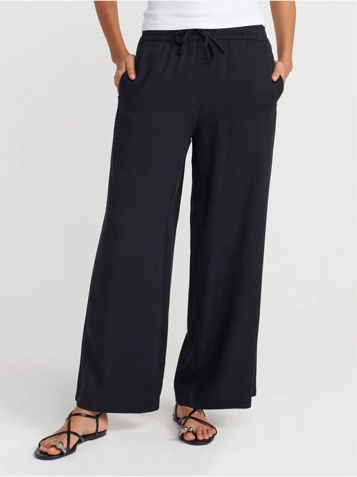 Pantalón de pernera ancha de tencel con cintura con cordón dilvin - Kiabi Pantalón de pernera ancha de tencel con cintura con cordón dilvin - Kiabi