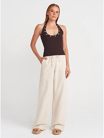 Pantalón de pernera ancha en mezcla de lino dilvin