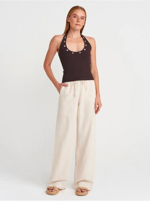 Pantalón de pernera ancha en mezcla de lino dilvin - Kiabi
