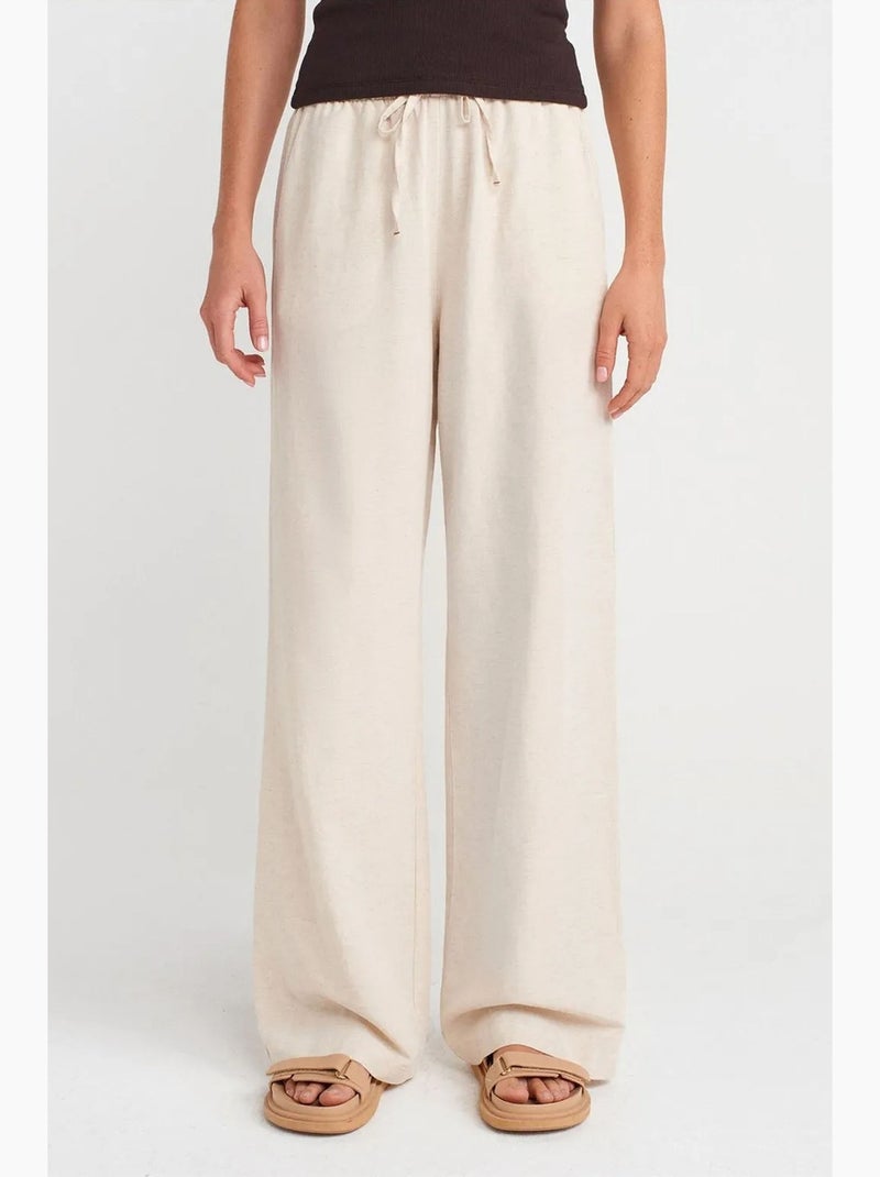 Pantalón de pernera ancha en mezcla de lino dilvin Beige natural - Kiabi