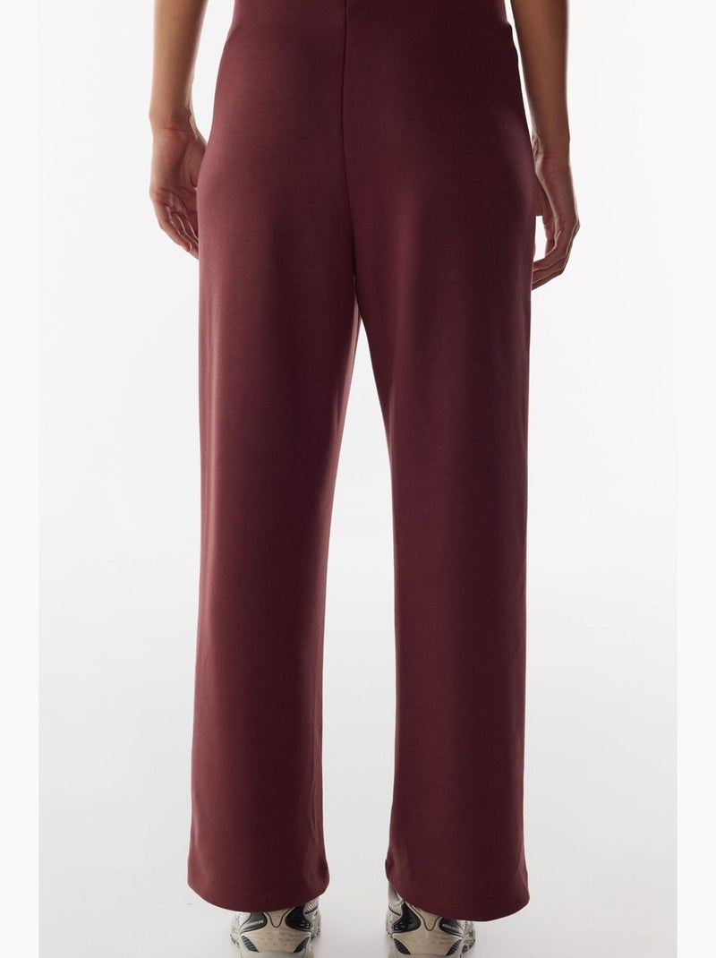 Pantalón de pierna ancha con cintura alta y canalé penti Rojo burdeos - Kiabi