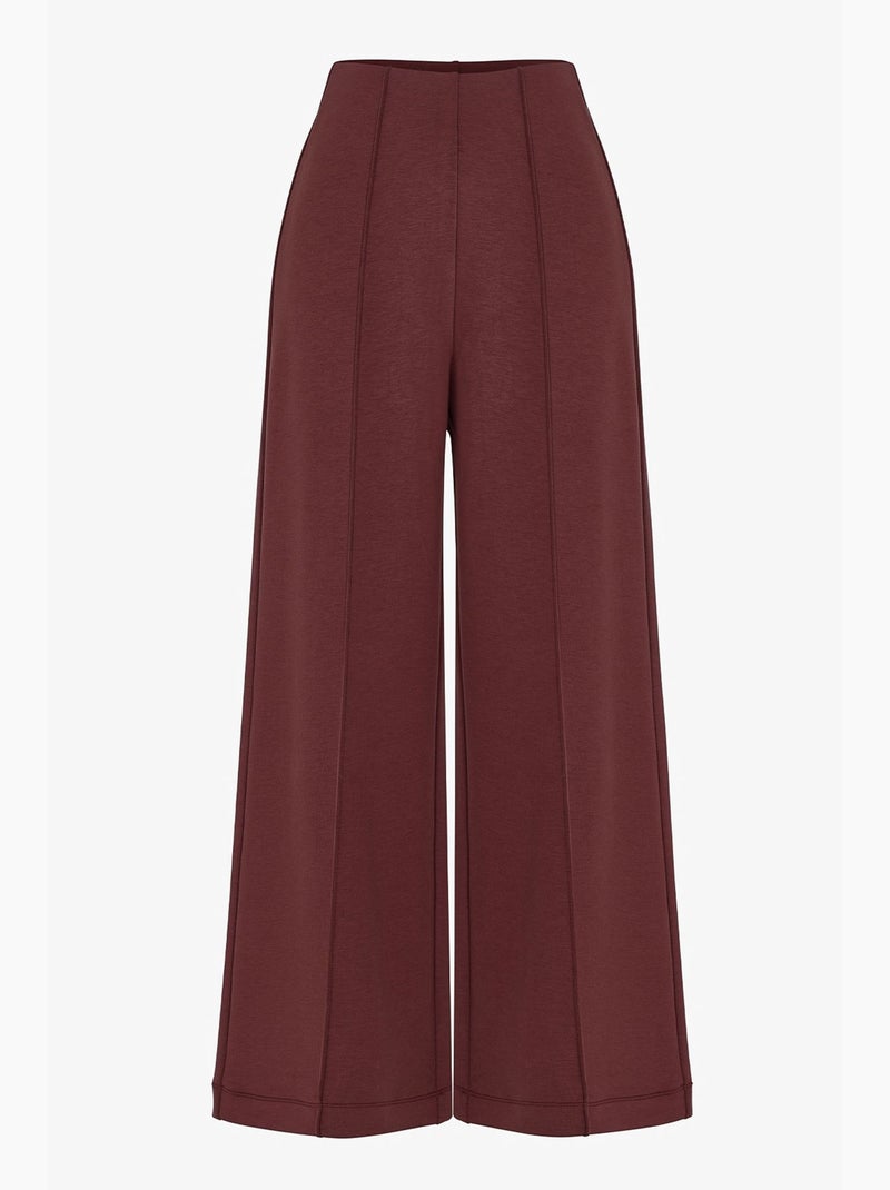 Pantalón de pierna ancha con cintura alta y canalé penti Rojo burdeos - Kiabi