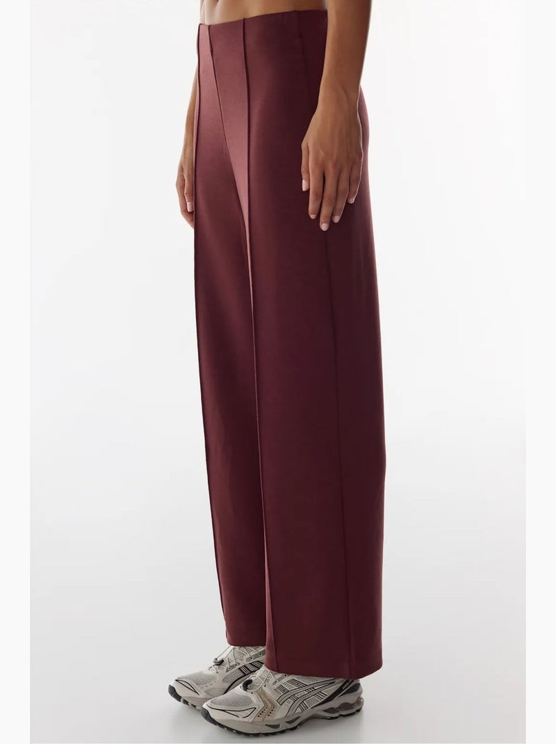 Pantalón de pierna ancha con cintura alta y canalé penti Rojo burdeos - Kiabi