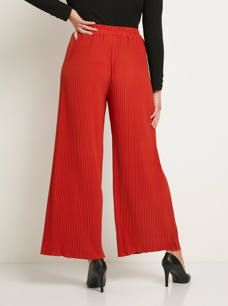 Pantalón de pierna ancha con cintura elástica de malla plisada - Afibel Naranja - Kiabi