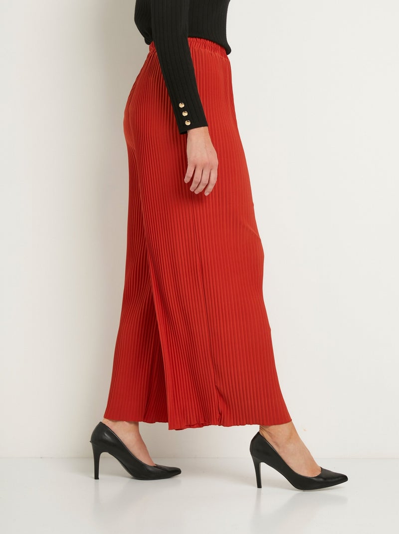 Pantalón de pierna ancha con cintura elástica de malla plisada - Afibel Naranja - Kiabi