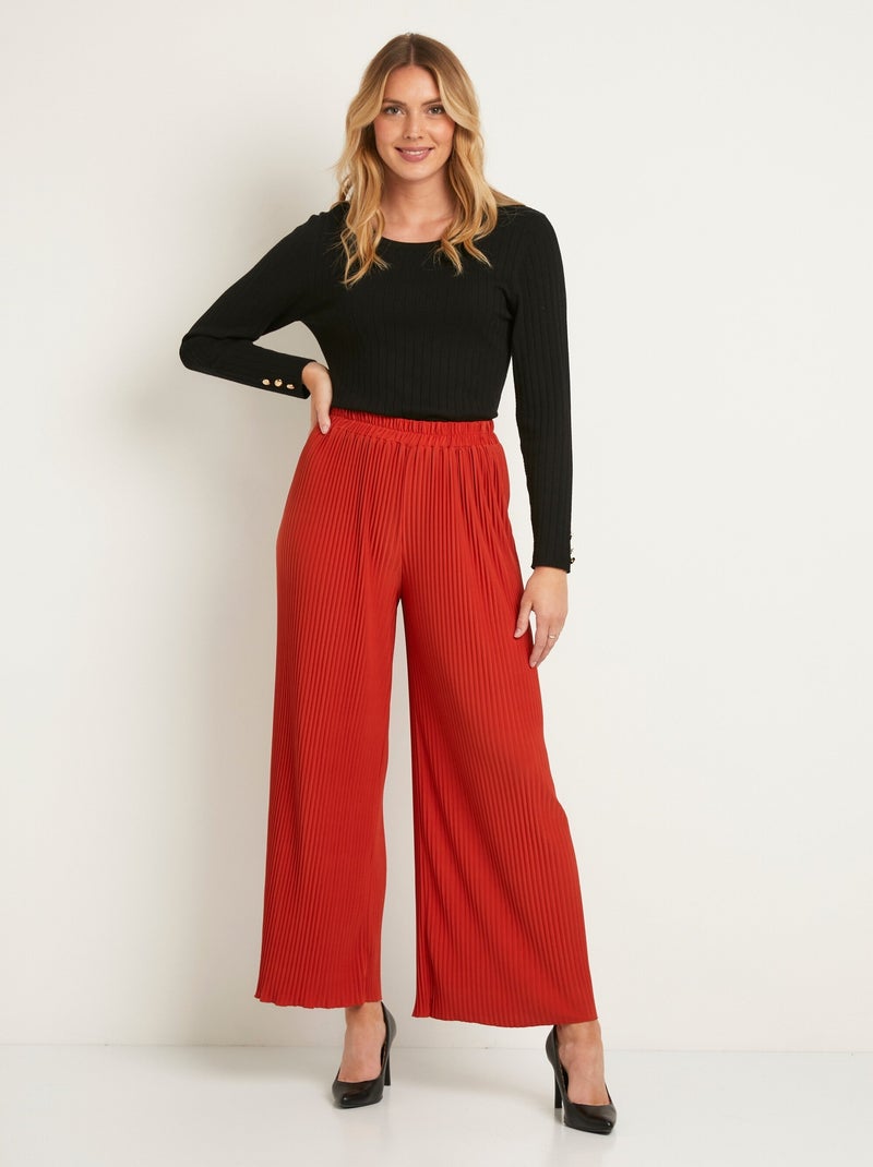Pantalón de pierna ancha con cintura elástica de malla plisada - Afibel Naranja - Kiabi