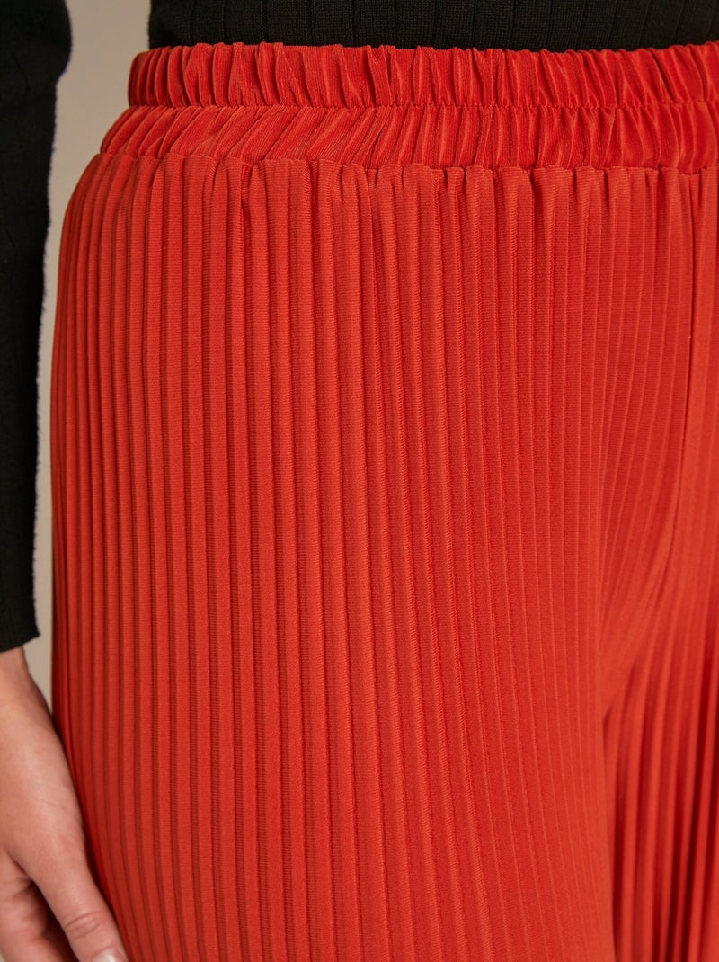 Pantalón de pierna ancha con cintura elástica de malla plisada - Afibel Naranja - Kiabi