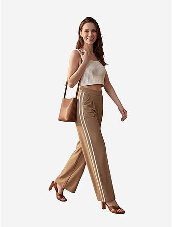 Pantalón de pierna ancha con pinzas y tiro alto my fashion