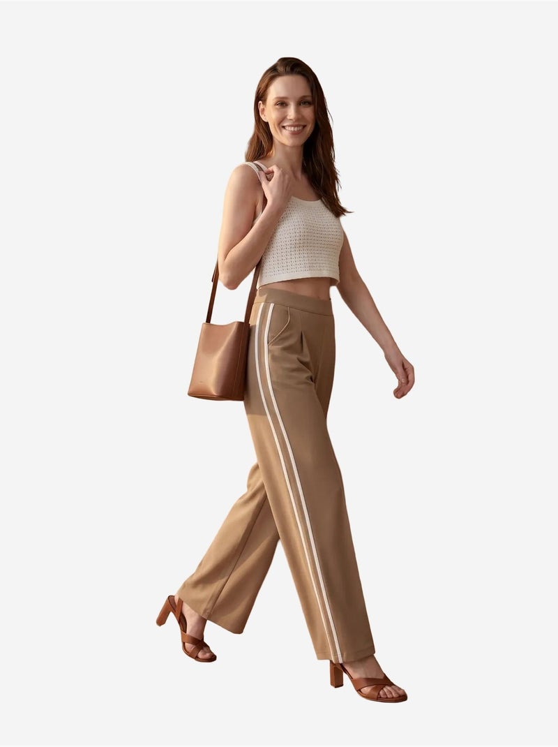 Pantalón de pierna ancha con pinzas y tiro alto my fashion Camel - Kiabi