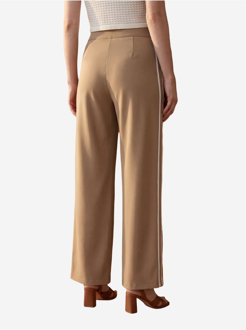 Pantalón de pierna ancha con pinzas y tiro alto my fashion Camel - Kiabi