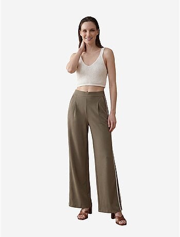 Pantalón de pierna ancha con pinzas y tiro alto my fashion