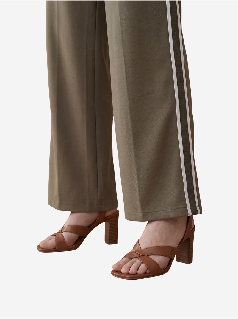 Pantalón de pierna ancha con pinzas y tiro alto my fashion Caqui - Kiabi
