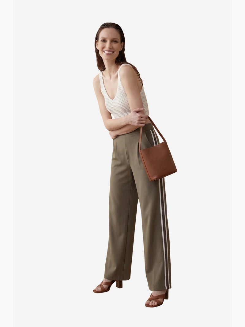 Pantalón de pierna ancha con pinzas y tiro alto my fashion Caqui - Kiabi