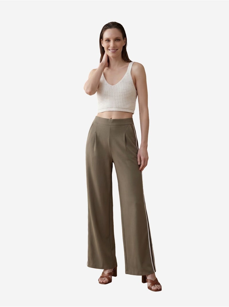 Pantalón de pierna ancha con pinzas y tiro alto my fashion Caqui - Kiabi