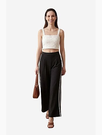 Pantalón de pierna ancha con pinzas y tiro alto my fashion