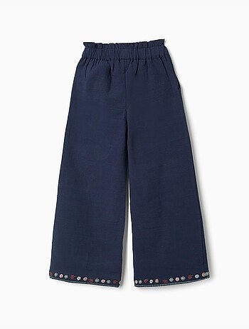 Pantalón de pierna ancha de algodón con flores bordadas
