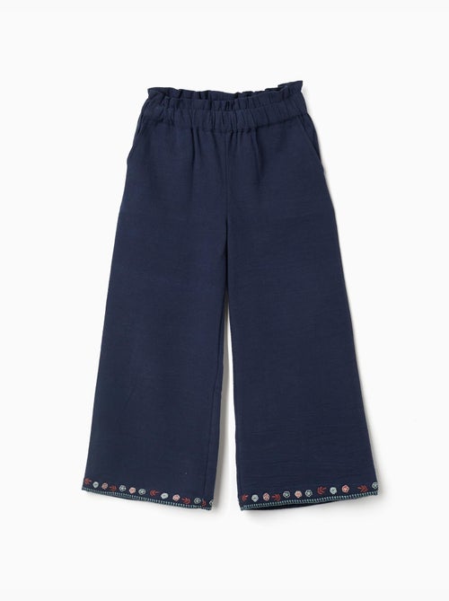 Pantalón de pierna ancha de algodón con flores bordadas - Kiabi Pantalón de pierna ancha de algodón con flores bordadas - Kiabi