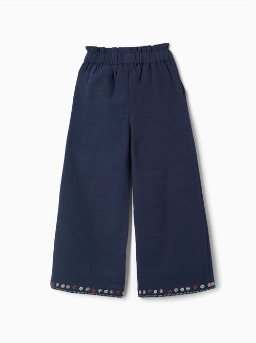 Pantalón de pierna ancha de algodón con flores bordadas - Kiabi Pantalón de pierna ancha de algodón con flores bordadas - Kiabi