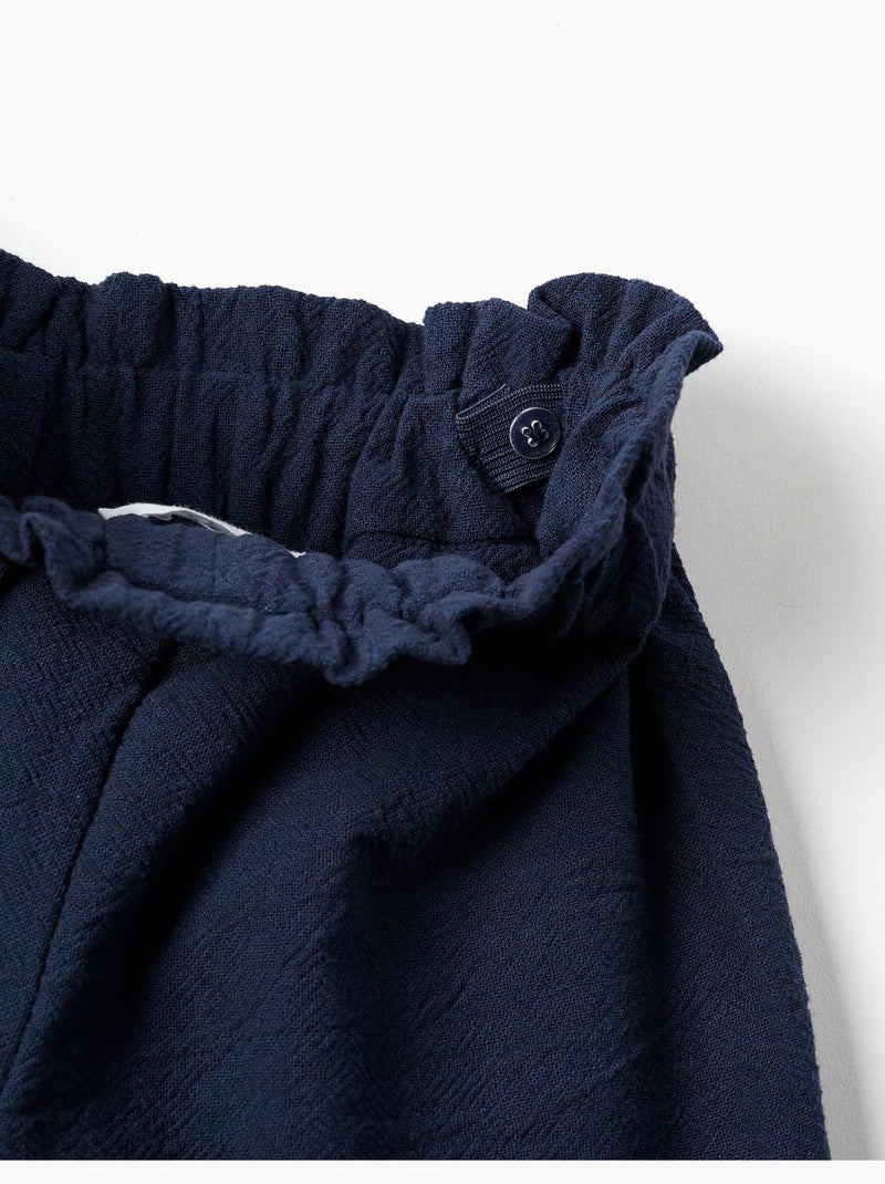 Pantalón de pierna ancha de algodón con flores bordadas Azul oscuro - Kiabi