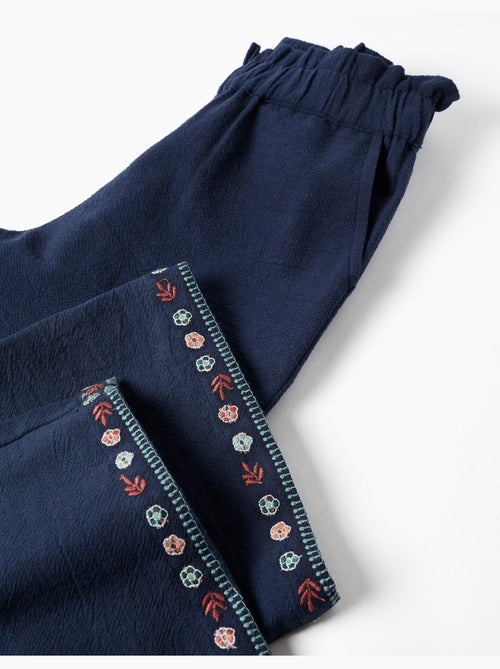 Pantalón de pierna ancha de algodón con flores bordadas - Kiabi Pantalón de pierna ancha de algodón con flores bordadas - Kiabi