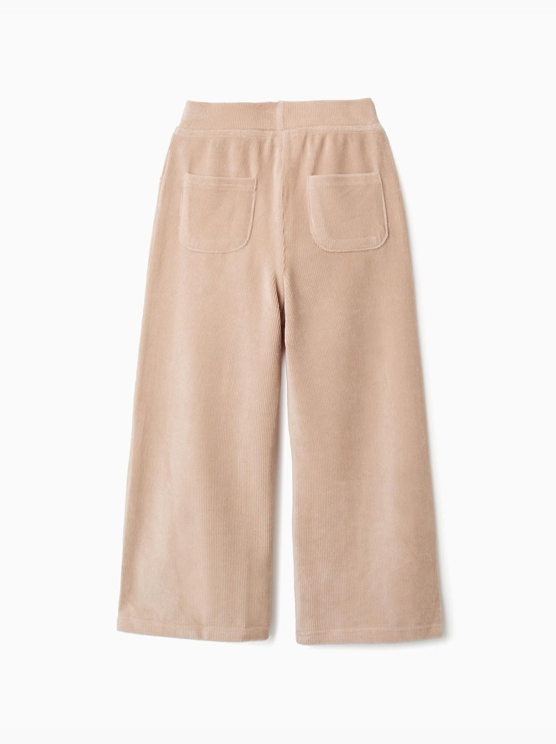 Pantalón de pierna ancha de pana con cintura elástica Beige claro - Kiabi