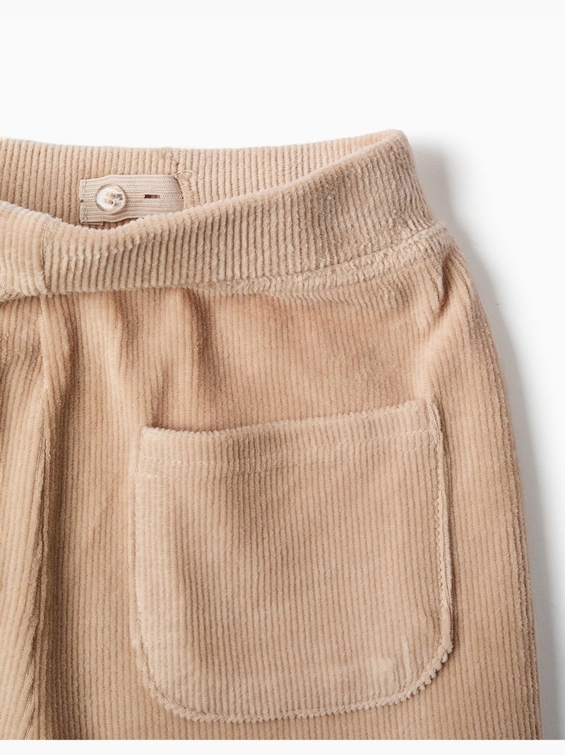 Pantalón de pierna ancha de pana con cintura elástica Beige claro - Kiabi