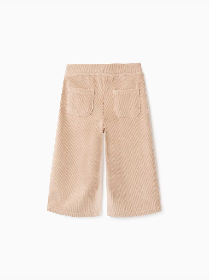 Pantalón de pierna ancha de pana con cintura elástica Beige claro - Kiabi