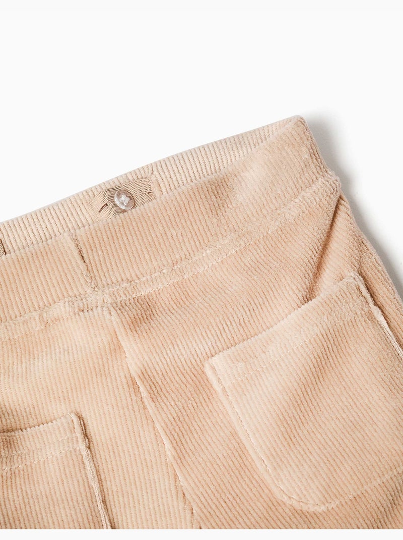 Pantalón de pierna ancha de pana con cintura elástica Beige claro - Kiabi