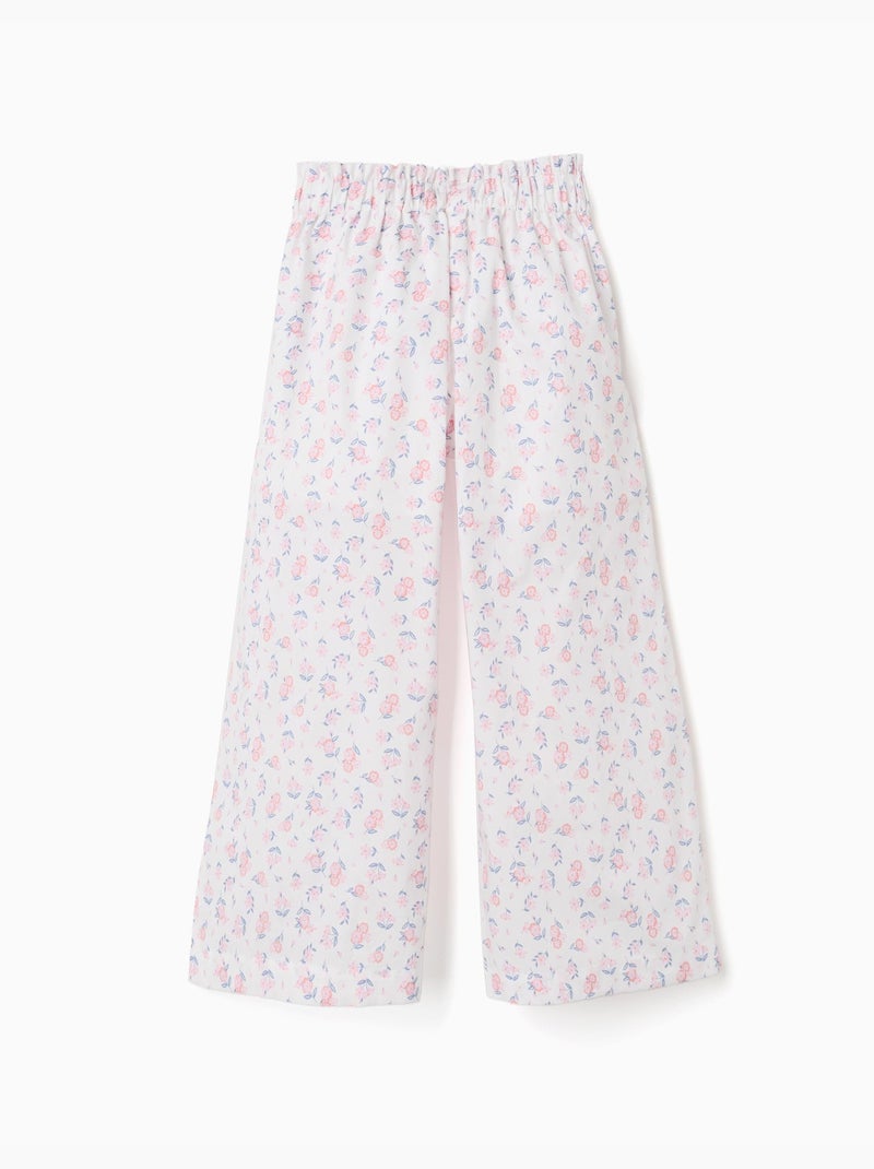 Pantalón de pierna ancha de popelina con estampado floral Blanco - Kiabi