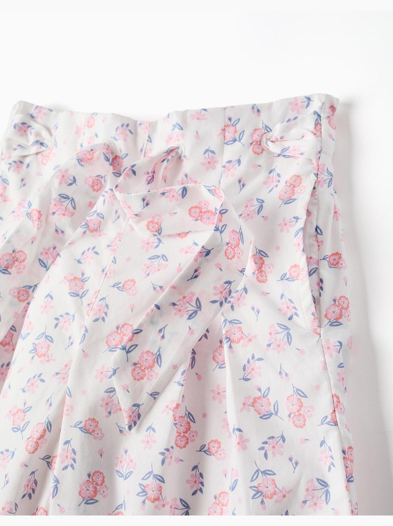 Pantalón de pierna ancha de popelina con estampado floral Blanco - Kiabi
