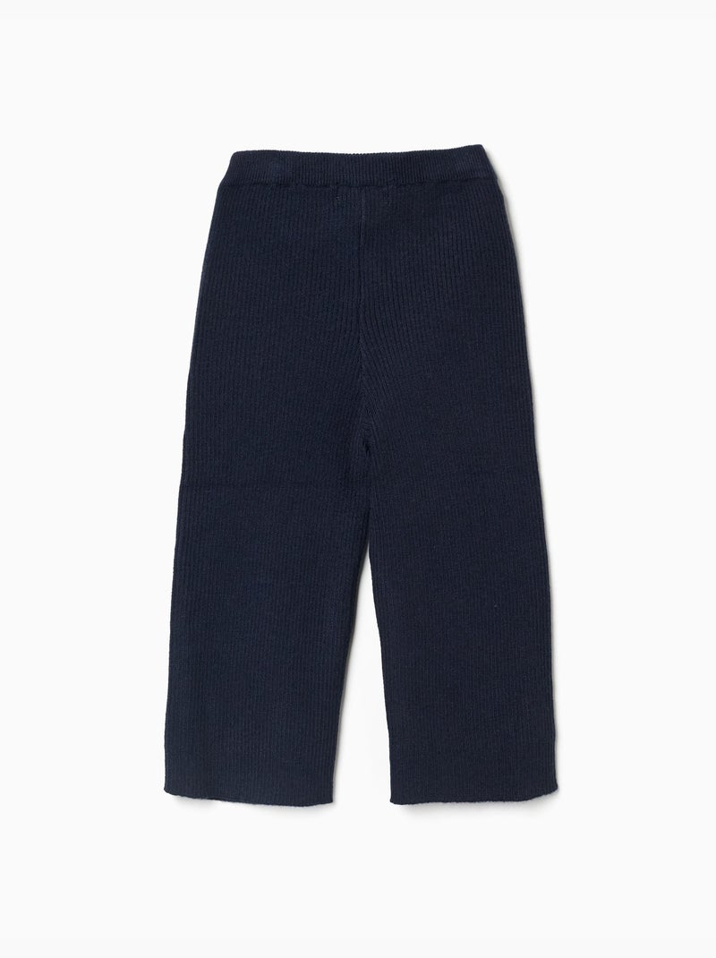 Pantalón de pierna ancha de punto acanalado Azul oscuro - Kiabi