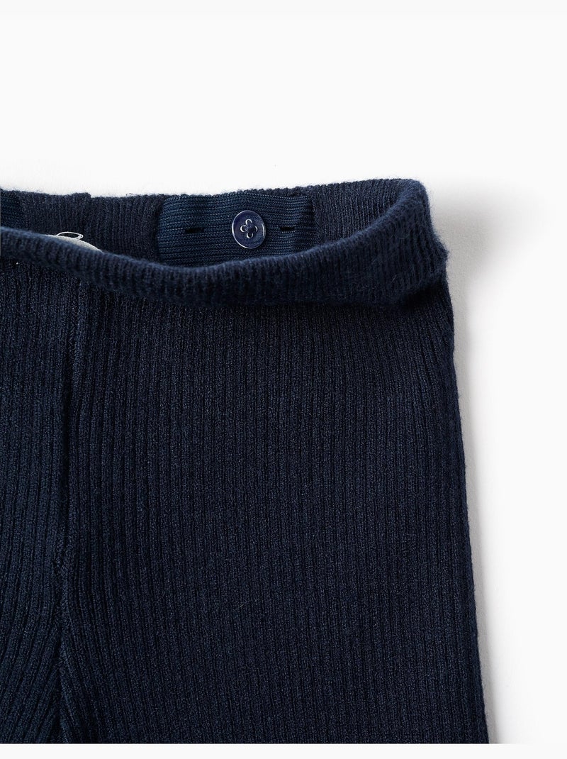 Pantalón de pierna ancha de punto acanalado Azul oscuro - Kiabi