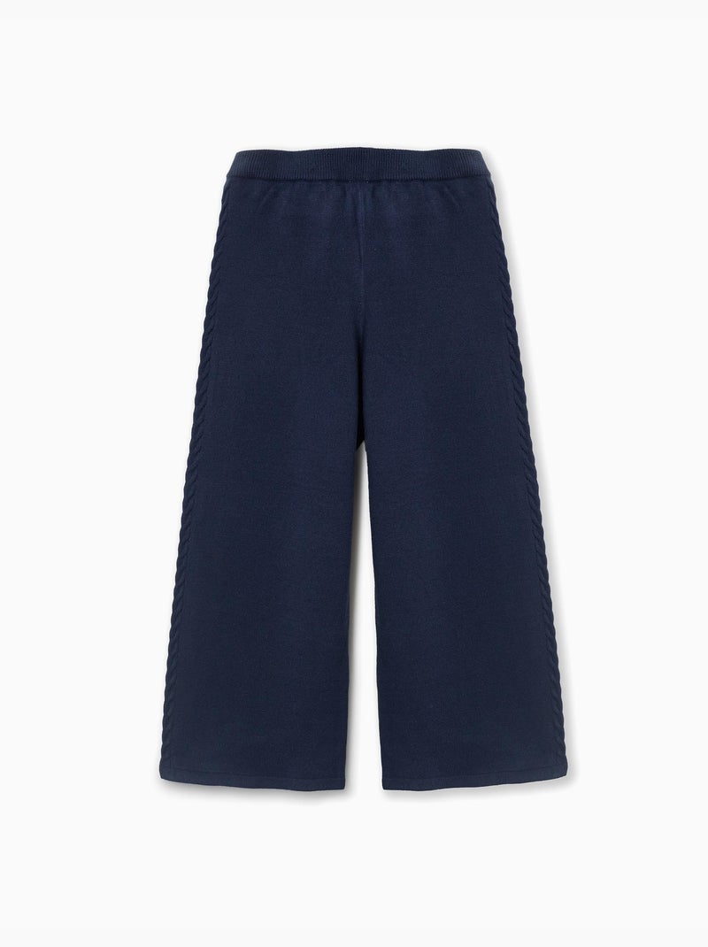 Pantalón de pierna ancha de punto con detalles trenzados Azul oscuro - Kiabi