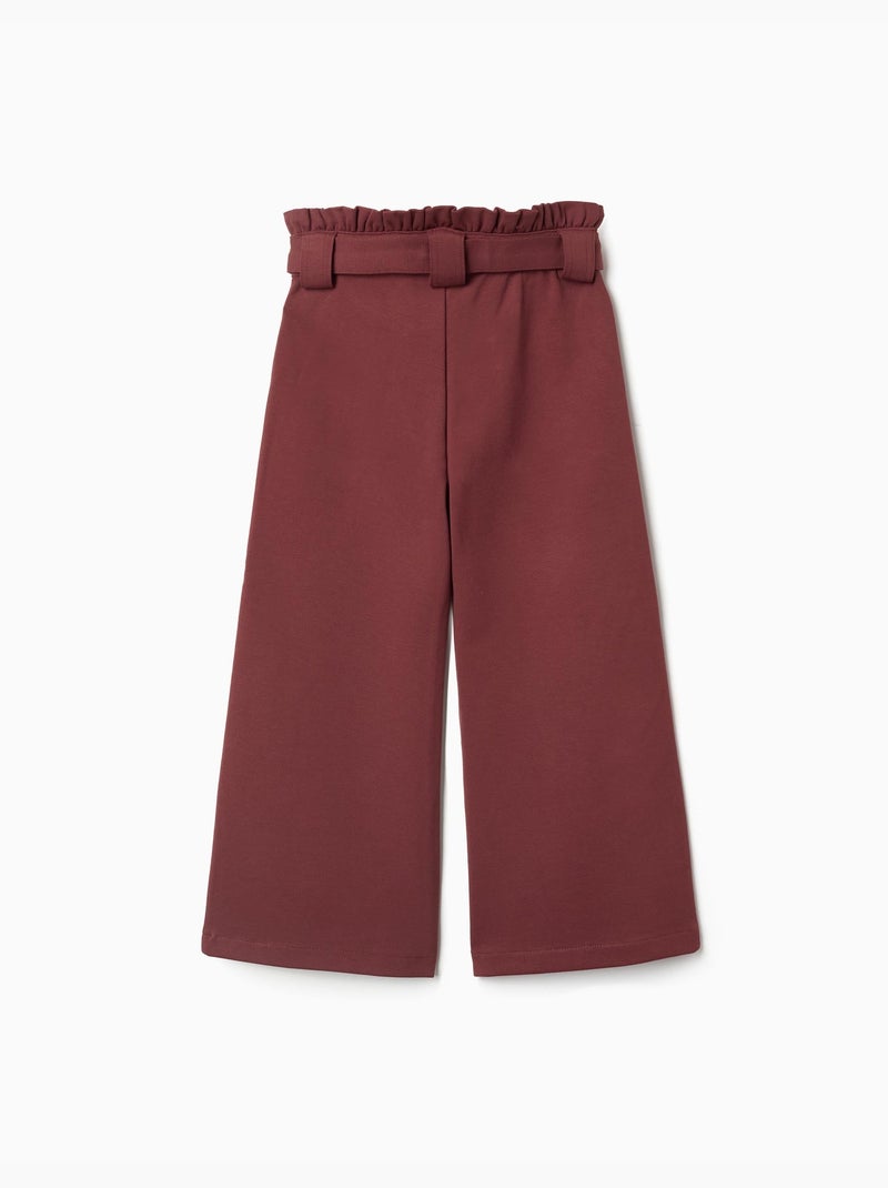 Pantalón de pierna ancha de punto Roma con cinturón Marrón - Kiabi