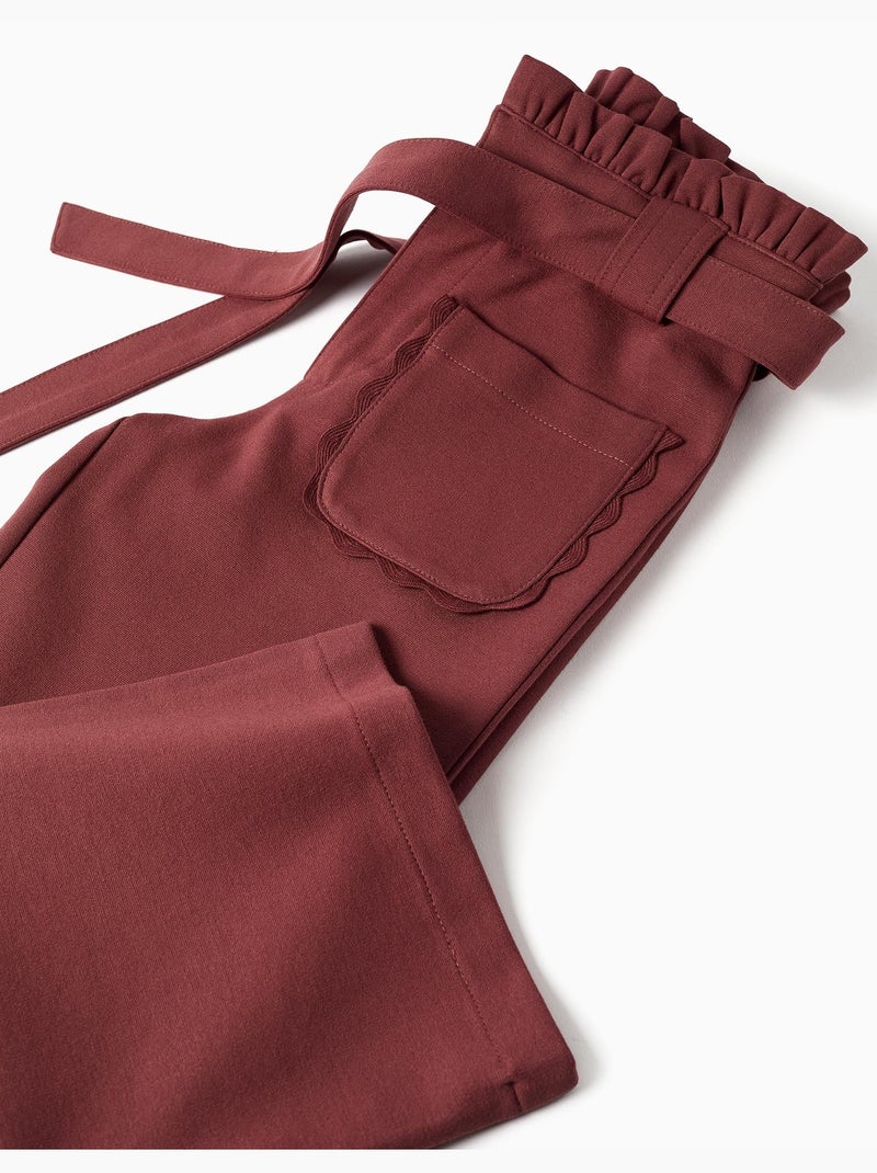Pantalón de pierna ancha de punto Roma con cinturón Marrón - Kiabi
