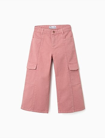 Pantalón de pierna ancha de sarga con bolsillos cargo