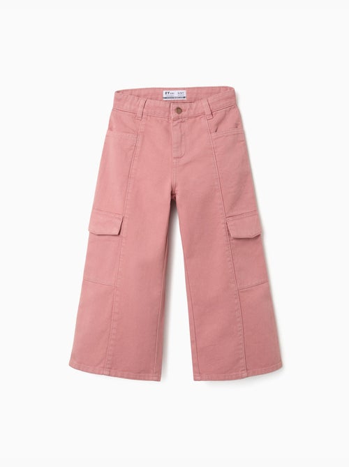 Pantalón de pierna ancha de sarga con bolsillos cargo - Kiabi Pantalón de pierna ancha de sarga con bolsillos cargo - Kiabi