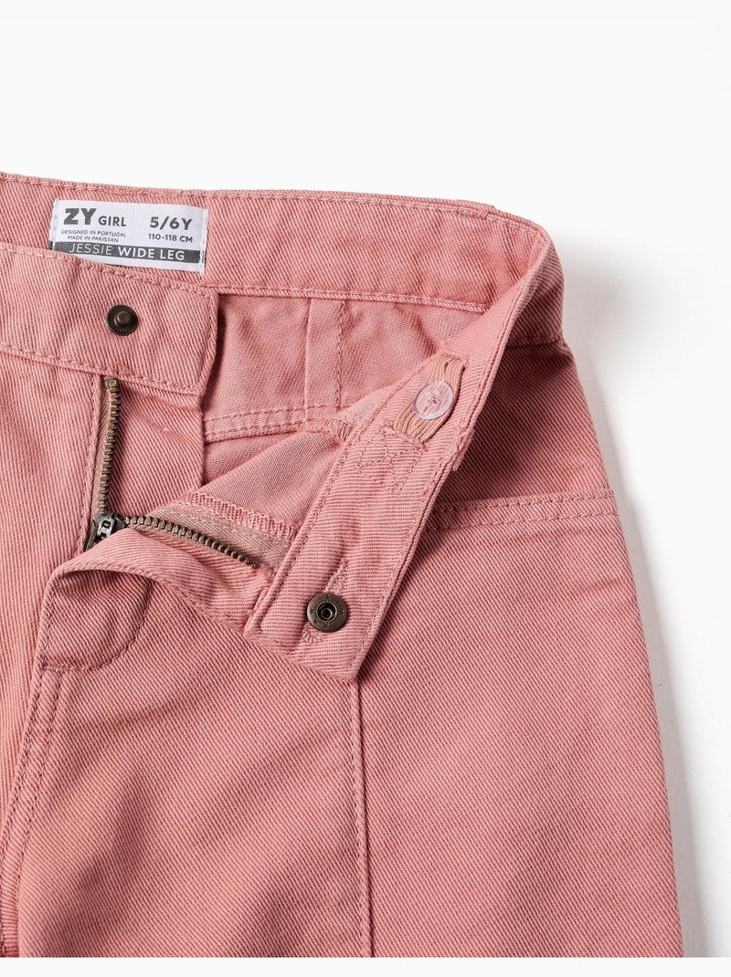Pantalón de pierna ancha de sarga con bolsillos cargo Rosa - Kiabi